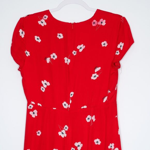 Bardot Womens Mini Wrap Dress‎ Size 8 Medium Red White Floral V-neck Feminine - Picture 9 of 12